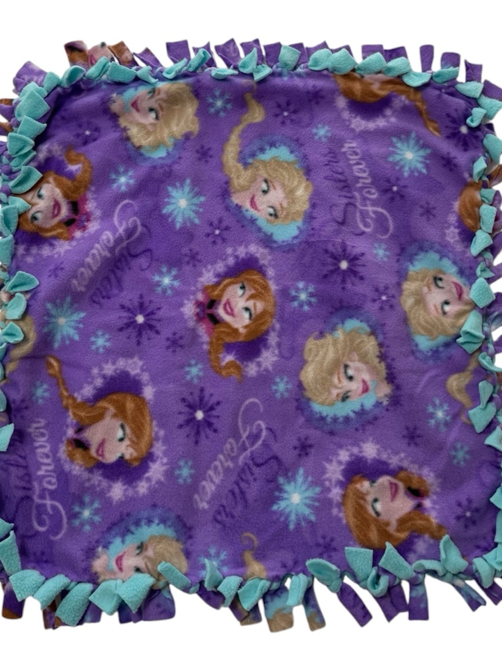 Disney Frozen Fleece Tie-Blanket in Purple with Aqua Trim - Small, Doll Blanket